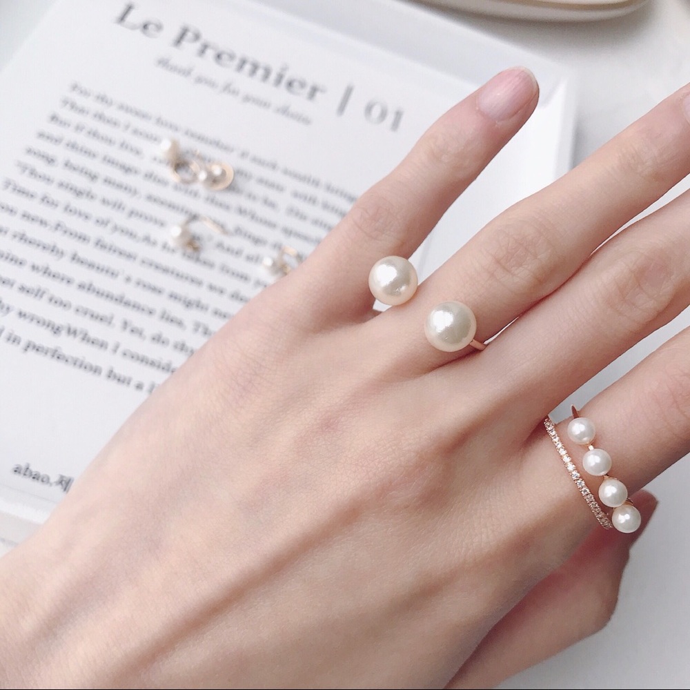 Chic Pearl Stone Rose Gold Ring Set (2 Rings) - Picture 2 of 8